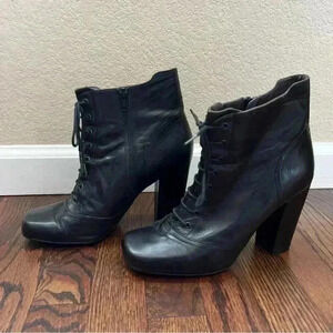 Vagabond Women’s Leather Boots Lace Up Side Zip Black 3.9” Heel US 9 EU 40 $299